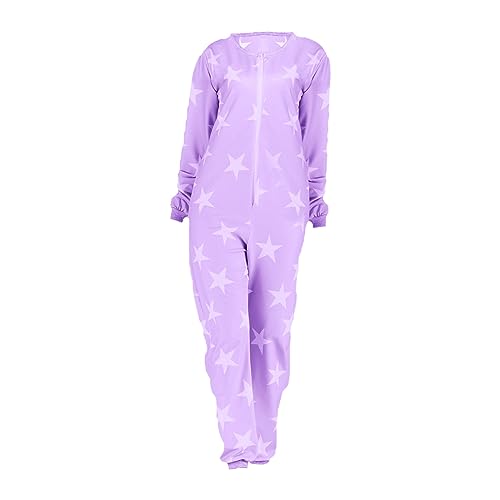 Damen Jumpsuit Elegant Langarm: Schlafoverall Ohne Kapuze Modal Hausanzug Bedruckt Freizeitanzug Mit Reißverschluss Lang Schlafanzug Große Größen Nachtwäsche Sleepwear Pyjama-Set Loungewear von Generisch