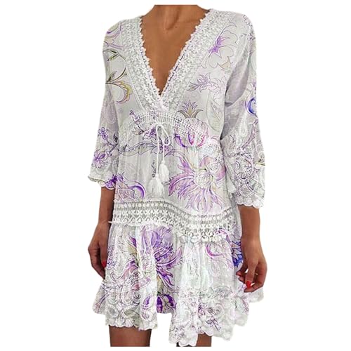 Damen Kaftan Strandkleid Festival Outfit Caftan Große Größen Kaftan Maxi Kleid Kurzarm Lange Indische Kleidung Boho Kleidung Hawaii Outfit Strandkleid Urlaub V-Ausschnitt Kimono Strand Tunika von Generisch