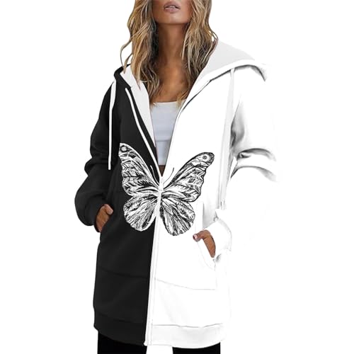 Damen-Kapuzenpullover, langärmelig, mit Farbverlauf, Cardigan, Herbst und Winter, 2025 Mode, Z-993 Schwarz, XXL Damen-Kapuzenpullover, langärmelig, mit Farbverlauf, Cardigan, Herbst und Winter, 2025 Mode, Z-993 Schwarz, XXL von Generisch