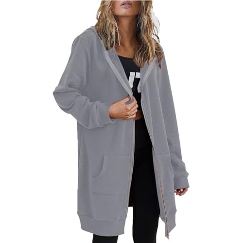 Damen-Kapuzenpullover mit Reißverschluss, Übergröße Langarm Y2K E-Girl Pullover Jacken mit Taschen Herbst Winter Warm Übergangsjacke for Teenager Mädchen Oversized Full Zip Outdoor Kordelzug Hoodies von Generisch