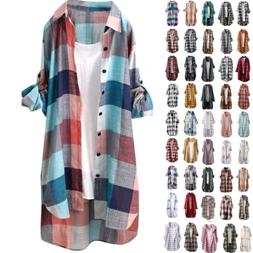 Damen Karierte Bluse Langarm Karohemd Knopfleiste Holzfäller Hemdbluse Lose Langarmshirt V-Ausschnitt Hemdjacke Tunika Für Alltag Und Oktoberfest S-3xl Schwarz Blau Rot Grün Khaki Gelb Marine von Generisch