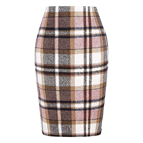 Damen Karierter Bleistiftrock Hohe Taille Knielang Kariertes Muster Figurbetonter Rock Winter Warm Gefütterter Rock Wollmischung Enganliegend Klassischer Stil Damen Karierter Bleistiftrock Hohe Taille Knielang Kariertes Muster Figurbetonter Rock Winter Warm Gefütterter Rock Wollmischung Enganliegend Klassischer Stil von Generisch