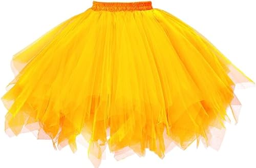 Damen Karneval Kostüm Tüllrock 80er Puffy Tütü Röcke Tüll Petticoat gelb Yellow von Generisch