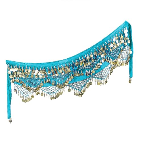 Damen Karneval Pailletten Quaste Taille Kette Hüfttuch Performance Gürtel Taillenbedeckung Set Schal Mütze (BU1, One Size) von Generisch