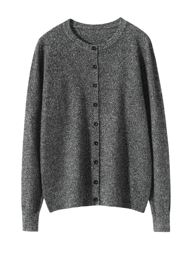 Damen Kaschmir Cardigan Pullover Winter Knopfleiste Langarm Rundhalsausschnitt Strickwaren Tops, Hua Gray, XL von Generisch