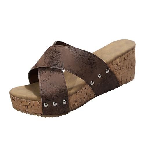 Damen Keil-Hausschuhe für den Sommer, offene Zehen, Pantoletten, Sandalen, dicker Boden, Keil-Hausschuhe, Sommer, Slipper, Strand & Urlaub, coffee, 39 EU von Generisch