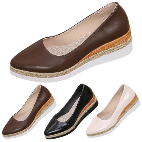 Damen Keilabsatz Plateau Mid Heel Schuhe mit Fußgewölbeunterstützung Vintage Geschlossene Spitze Zehen Leichte Wanderschuhe Bequem Weich Gepolstert Weite Passform Arbeit Büro Abend Party, coffee, 38 von Generisch