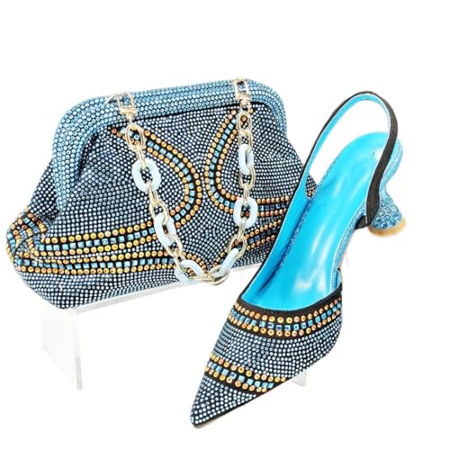 Damen Keilabsatz Taschen Set mit Strass Spitze Zehen für Party, 101, 43.5 EU von Generisch