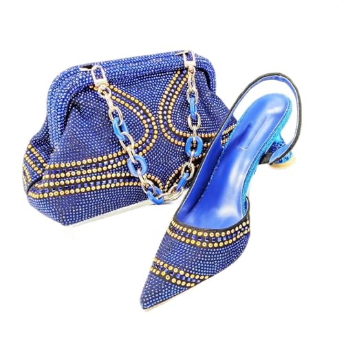 Damen Keilabsatz Taschen Set mit Strass Spitze Zehen für Party, 106, 43.5 EU von Generisch