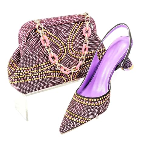 Damen Keilabsatz Taschen Set mit Strass Spitze Zehen für Party, 122, 42.5 EU von Generisch