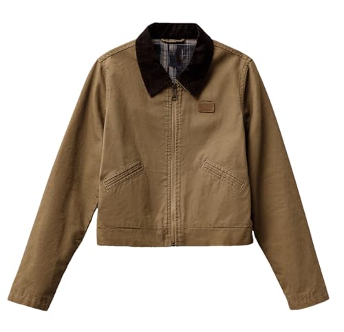 Damen Khaki Detroit Jacken Vintage Umlegekragen Arbeitskleidung Jacke Frühling Slim Fit Canvas Mantel, khaki, M von Generisch