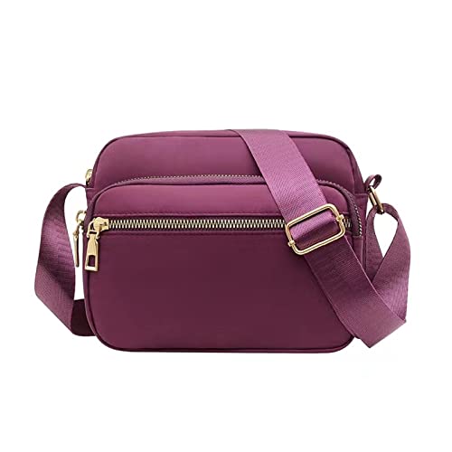 Damen Klassische Nylon Umhängetasche Handytasche Damen Leichte Messenger Umhängetasche Umhängetaschen Hals (Purple, One Size) von Generisch