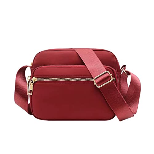 Damen Klassische Nylon Umhängetasche Handytasche Damen Leichte Messenger Umhängetasche Umhängetaschen Hals (Red, One Size) von Generisch