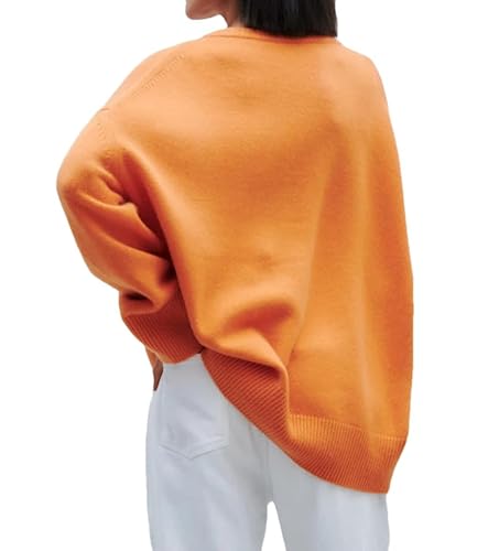 Damen Klassischer Strickpullover Oversize Chic Sweater V-Ausschnitt Pullover Warm Weich Strick Langarm Pullover, Orange, S von Generisch
