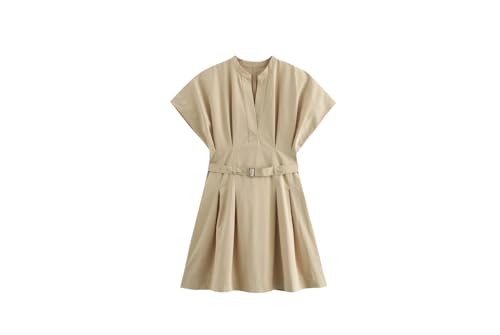 Damen-Kleid, Vintage, europäischer und amerikanischer Stil, lässig, plissiert, kurz, khaki, L Damen-Kleid, Vintage, europäischer und amerikanischer Stil, lässig, plissiert, kurz, khaki, L von Generisch