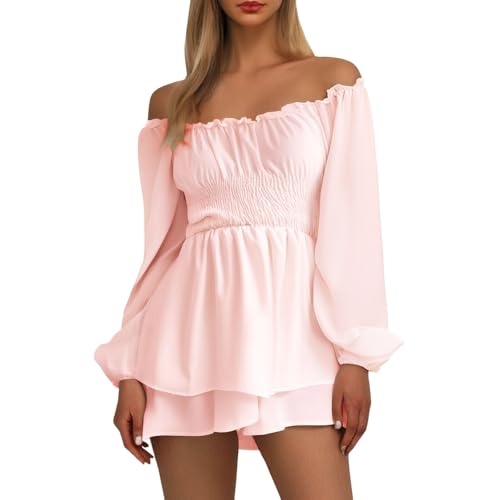 Damen Kleid Rüschenkleid Slash Neck Strandkleid Off Shoulder A-Linien-Kleid Skaterkleid Einfarbig Chiffonkleid Sommer Rückenfreies Puffärmeln Piratenkostüm Knielanges Karneval Kostüm Mädchen Damen Kleid Rüschenkleid Slash Neck Strandkleid Off Shoulder A-Linien-Kleid Skaterkleid Einfarbig Chiffonkleid Sommer Rückenfreies Puffärmeln Piratenkostüm Knielanges Karneval Kostüm Mädchen von Generisch