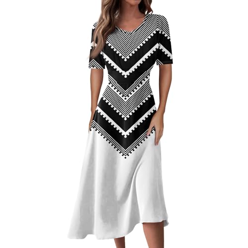 Damen Kleid Sommer Midi A Linie Sommerkleid Elegant Blumen Midikleid V Ausschnitt Sommerkleider Damen Leicht Und Luftig Kleider Kurzarm Blumenkleid Casual Strandkleid Luftige Freizeitkleid von Generisch