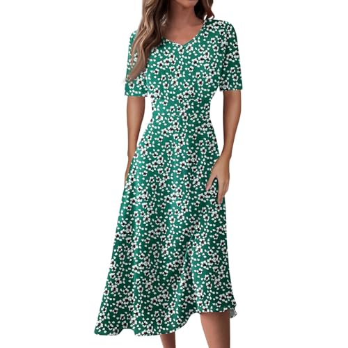 Damen Kleid Sommer Midi A Linie Sommerkleid Elegant Blumen Midikleid V Ausschnitt Sommerkleider Damen Leicht Und Luftig Kleider Kurzarm Blumenkleid Casual Strandkleid Luftige Freizeitkleid von Generisch