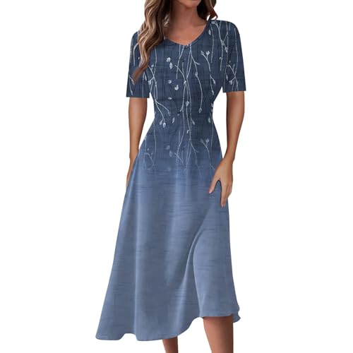 Damen Kleid Sommer Midi A Linie Sommerkleid Elegant Blumen Midikleid V Ausschnitt Sommerkleider Damen Leicht Und Luftig Kleider Kurzarm Blumenkleid Casual Strandkleid Luftige Freizeitkleid von Generisch