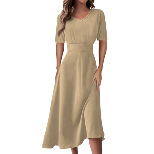 Damen Kleid Sommer Midi A Linie Sommerkleid Elegant Blumen Midikleid V Ausschnitt Sommerkleider Damen Leicht Und Luftig Kleider Kurzarm Blumenkleid Casual Strandkleid Luftige Freizeitkleid von Generisch