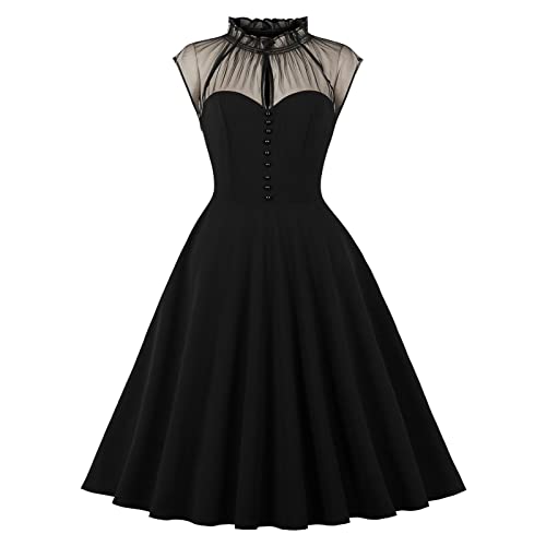 Damen Kleid Vintage 50er Cocktailkleid Retro Kleidung A Line Faltenrock Hohe Taille Spitzenkleid Rockabilly Kleider Festlich Pettycode Freizeitkleid Knielang Spaghettiträger Elegant Abendkleider von Generisch