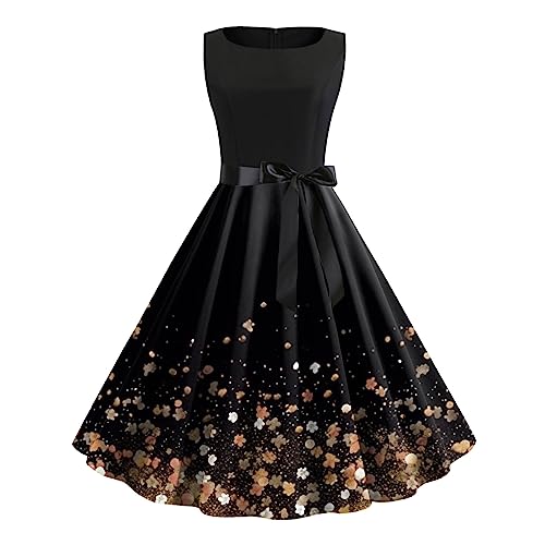 Damen Kleid Vintage 50er Cocktailkleid Rockabilly Kleider Festlich Pettycode Freizeitkleid Hohe Taille Spitzenkleid Knielang Spaghettiträger A Line Faltenrock Elegant Abendkleider Retro Kleidung von Generisch