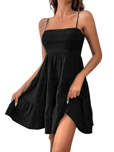 Damen Kleider,Sommerkleider für Damen Strand Trägerlos Ärmellos Sommerkleid Leicht Bequeme Passform Lässig für Den Urlaub Meer Musikfestival Tropischer Urlaub Schwarz Xs von Generisch