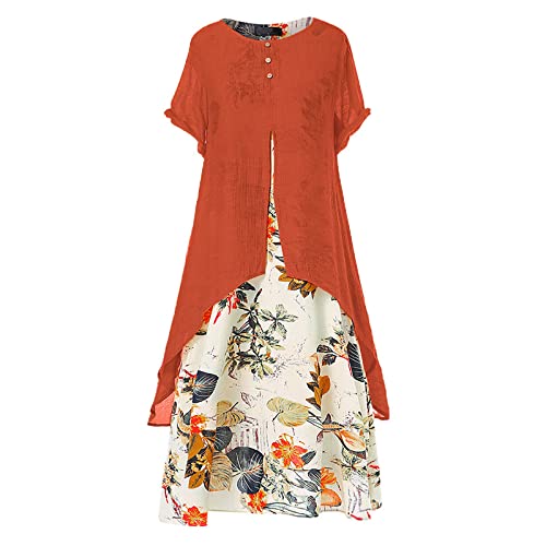 Damen Kleider Sommer Elegant Blumen Sommerkleider Damen Sommer Lang Doppellagig Blumenkleid A Linie Sommerkleid Damen Leicht Und Luftig Maxikleider Geblümt Kleid Frauen Rundhals Lässig von Generisch
