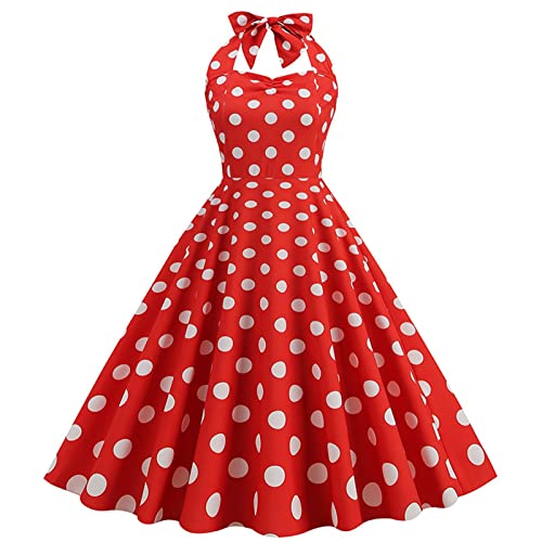Damen Kleider Sommer Kurzarm Polka Dots Coctailkleid Vintage Swing Fashion Kleider Hochzeit Festlich Knielang Kleid Tunika Partykleid Petticoat Kleid Damen RockabillyKleiderDamen von Generisch