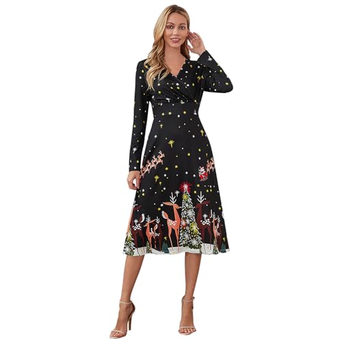 Damen Kleider Winter Cocktailkleid Weihnachten Weihnachten Abendkleid Pulloverkleid Hepburn Santa Kleid Langarm Weihnachtskostüm Übergröße Weihnachtskleider Christmas Damenkleid Ballkleid Lässige von Generisch