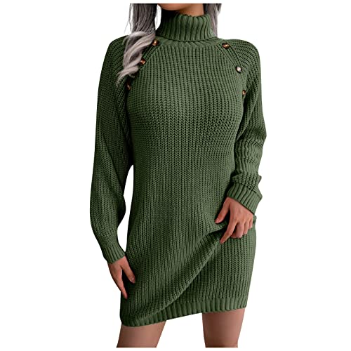 Damen Kleider Winter Strickkleid Damen Winter Rollkragen Elegant Winterkleid Damen Strick Warm Dicke Pulloverkleid Langarm Longpullover Frauen Lässig Locker Pullikleid Einfarbig Strickkleider von Generisch