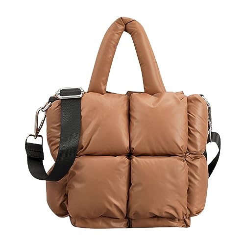 Damen Kleine Gesteppte Tragetasche Winter Weich Gesteppte Schultertasche Daunen Schultertasche Damen Handtasche Mittagessen Tasche mit Schultergurt, braun, Einheitsgröße von Generisch