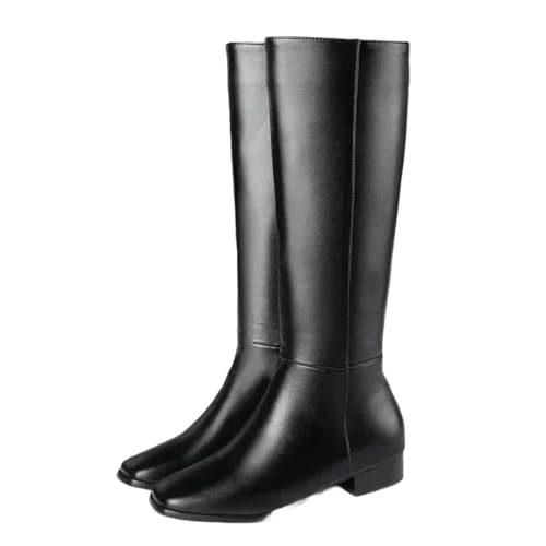 Damen Kniehohe Stiefel mit quadratischem Zehenbereich, seitlicher Reißverschluss, klobiger Absatz, Winter, warm, lässig, lange Stiefel, Schwarz , 43 EU von Generisch