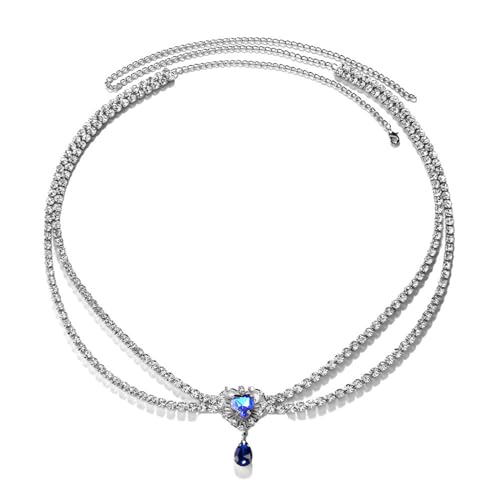 Damen Körperkette Kristall Taillenkette Gürtel Liebe Bauchkette Tanzkette für weibliche Strandmode Taille, 3.9x3.9in, Galvanik und Strass von Generisch