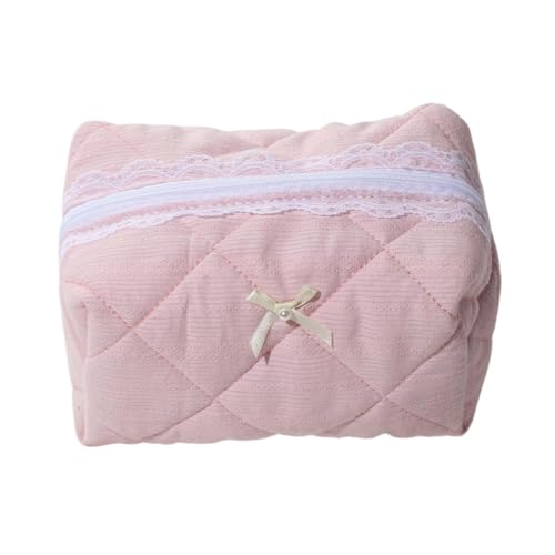 Damen Kompakter Kosmetik-Organizer mit Spitzen Bogen Detail, Rosa Reisetasche mit Reiß Verschluss, tragbarer Aufbewahrung Beutel Damen Kompakter Kosmetik-Organizer mit Spitzen Bogen Detail, Rosa Reisetasche mit Reiß Verschluss, tragbarer Aufbewahrung Beutel von Generisch