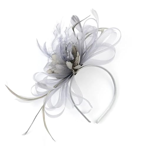 Damen-Kopfschmuck, Fascinator, Bankett, Feder-Kopfschmuck, Hochzeit, Party, Brautschmuck, Tiara, Grau von Generisch