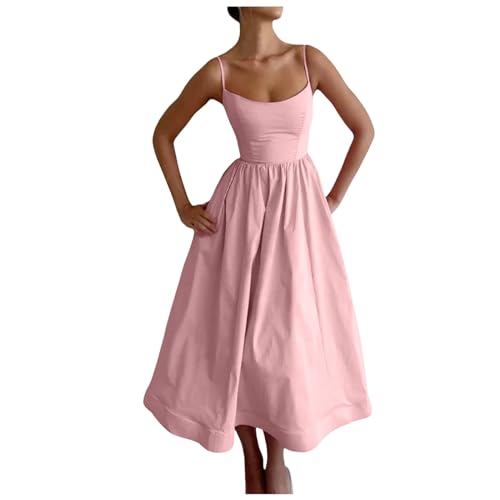 Damen Korsett Kleid Sommer Elegant Spaghettiträger Midikleid Frauen A Linie Milkmaid Dress Ärmellose Boho Festliches Kleid Bustier Kleider Hochzeit Cocktail Brautkleid Brautjungferkleider (S) von Generisch