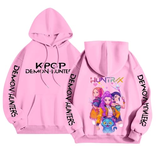Damen Kpop Demons Hunters Hoodie K-pop Kapuzenpullover mit Anime Drucken Modisch Casual Pullover Bequeme Locker Langarm Sweatshirt Autumn Winter Streetwear Oberteile (A-2-Pink, L) von Generisch