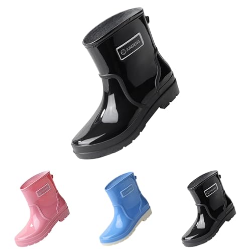 Damen Kurze Regenstiefel Wasserdicht Gartenschuhe Gummi Chelsea Boots Anti-Rutsch-Regenstiefel für Damen Komfort-Einlegesohle Leicht Weite Knöchel Regenschuhe Outdoor Arbeitsstiefel, Schwarz , 36.5 EU von Generisch