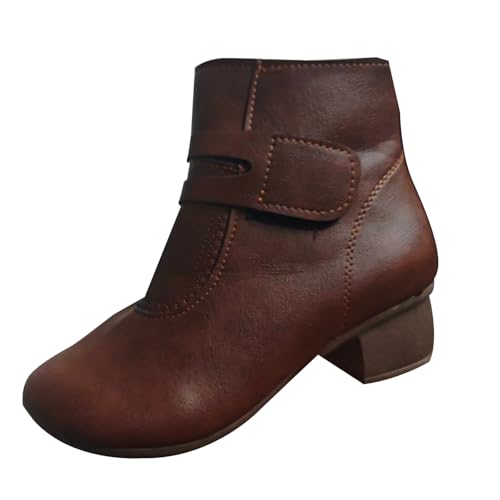 Damen Kurze Stiefel Chunky Absatz Runde Zehe weiche Sohle weiche vielseitige Lederstiefel Ankle Boots Winterstiefel von Generisch