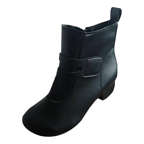 Damen Kurze Stiefel Chunky Absatz Runde Zehe weiche Sohle weiche vielseitige Lederstiefel Ankle Boots Winterstiefel von Generisch