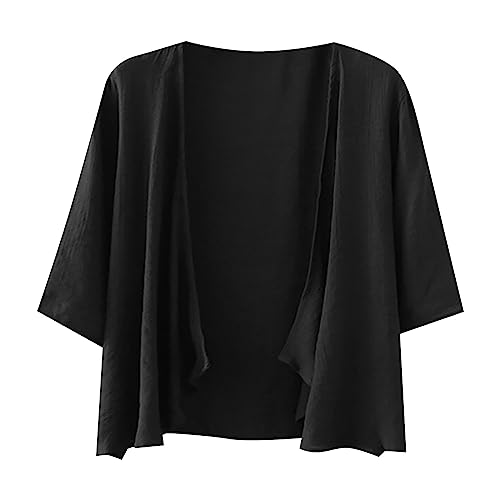 Damen Kurze Strickjacke Für Kleid Bolerojacke Festlich Schwarz Strickjacken Oversize Kurzarm Cardigan Bolero Elegant Übergangsjacke Dünn Kurz Strick Solide Drapiert Sommerjacke Jacke von Generisch