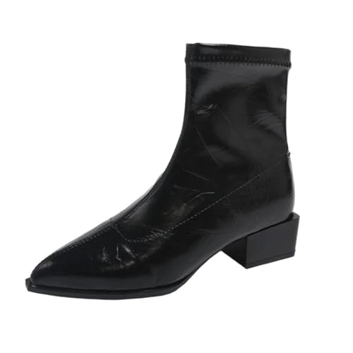 Damen Lackleder Stiefeletten Winter Warm Kariert Absatz 3,5 cm Moderne Freizeitschuhe, Schwarz , 41.5 EU von Generisch