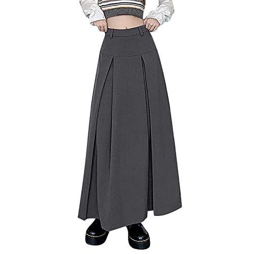 Damen Lang Anzugrock Mit Hohe Taille Schmal Lässig Freizeitrock Mittellang High Waist Röck Slim Fit Faltenrock Elegante Drapierte Plisseerock Bequeme Damenrock Langes Elegant Röcke (Grau, XL) von Generisch