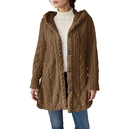 Damen Lang Teddyjacke Frauen Knöpfe Faux Für Warm Wintermantel mit Kapuze Taschen Outdoor Langarm PlüSchjacke Mantel GroßE GrößEn Flauschig Fleece Damenmantel,kuscheljacke damen flauschig von Generisch