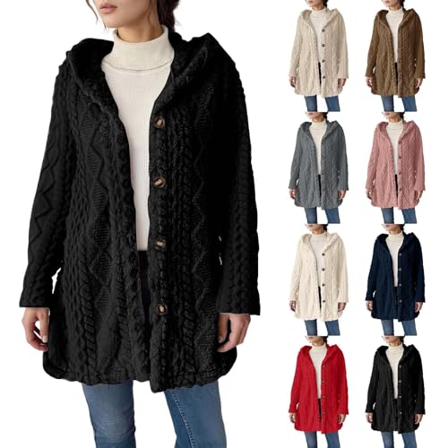 Damen Lang Teddyjacke Frauen Knöpfe Faux Für Warm Wintermantel mit Kapuze Taschen Outdoor Langarm PlüSchjacke Mantel GroßE GrößEn Flauschig Fleece Damenmantel,kuscheljacke damen flauschig von Generisch