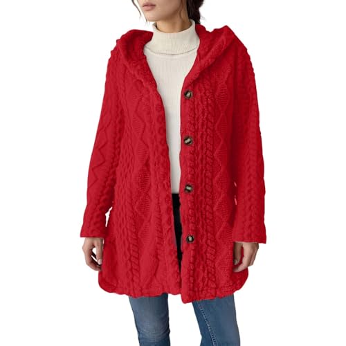 Damen Lang Teddyjacke Frauen Knöpfe Faux Für Warm Wintermantel mit Kapuze Taschen Outdoor Langarm PlüSchjacke Mantel GroßE GrößEn Flauschig Fleece Damenmantel,kuscheljacke damen flauschig von Generisch