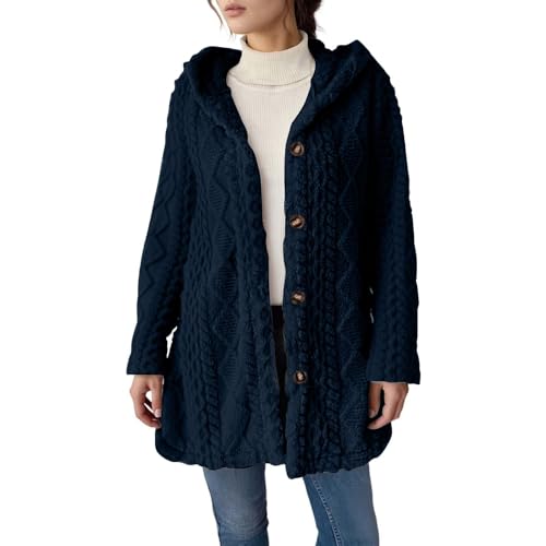 Damen Lang Teddyjacke Frauen Knöpfe Faux Für Warm Wintermantel mit Kapuze Taschen Outdoor Langarm PlüSchjacke Mantel GroßE GrößEn Flauschig Fleece Damenmantel von Generisch