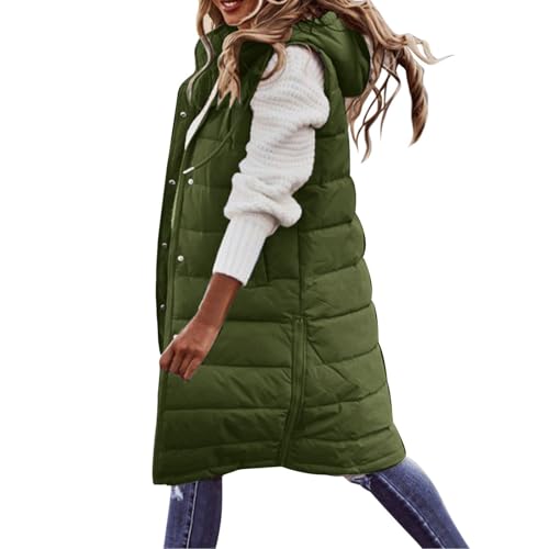 Damen Lang Weste Steppweste Winter Daunenweste Übergangsweste Warmer Daunenmantel Hooded Frauen Softshelljacke Mit Kapuze Leicht Ärmellos Jacke mit Reissverschluss Taschen Wintermantel Winterjacke von Generisch