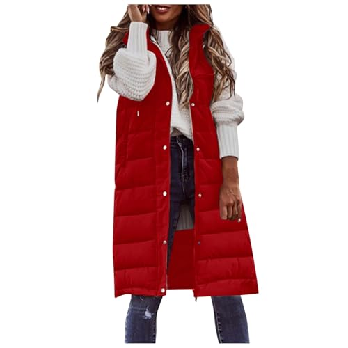 Damen Lang Weste Steppweste Winter Daunenweste Übergangsweste Warmer Daunenmantel Hooded Frauen Softshelljacke Mit Kapuze Leicht Ärmellos Jacke mit Reissverschluss Taschen Wintermantel Winterjacke Damen Lang Weste Steppweste Winter Daunenweste Übergangsweste Warmer Daunenmantel Hooded Frauen Softshelljacke Mit Kapuze Leicht Ärmellos Jacke mit Reissverschluss Taschen Wintermantel Winterjacke von Generisch